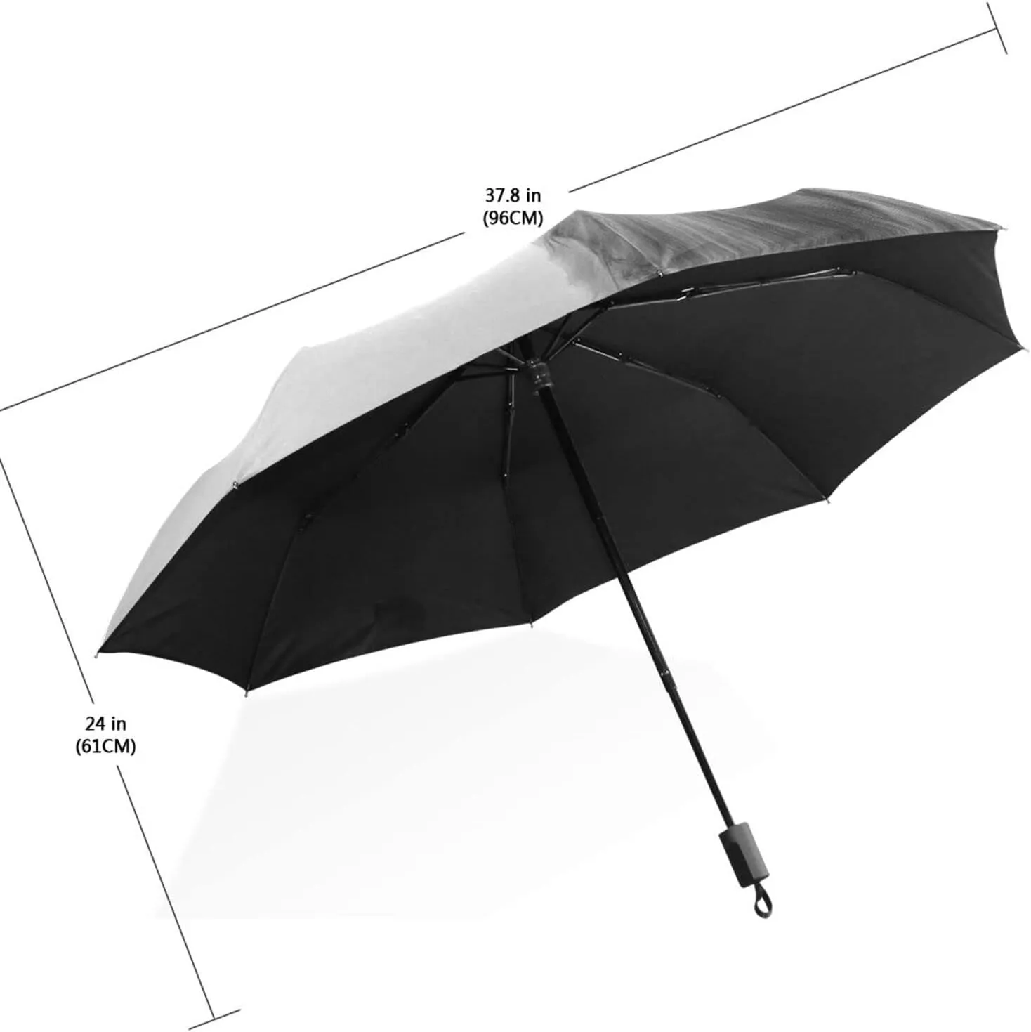 Poeticcity Travel Umbrella, Hand Open Close Windproof Waterproof Folding Umbrella, Black Tape Compact Canopy Strong Anti UV Ray Parasol