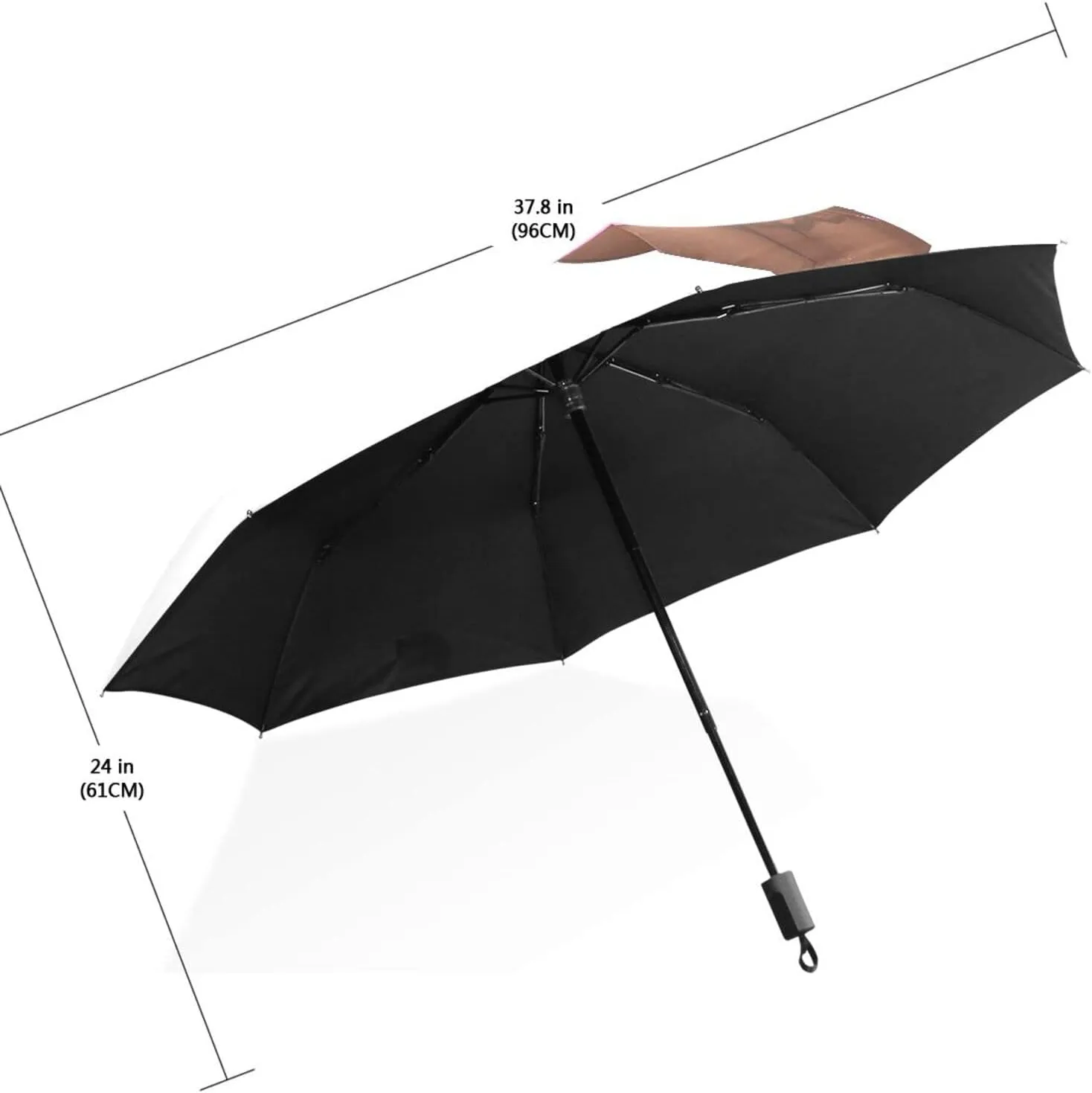 Poeticcity Travel Umbrella, Hand Open Close Windproof Waterproof Folding Umbrella, Black Tape Compact Canopy Strong Anti UV Ray Parasol