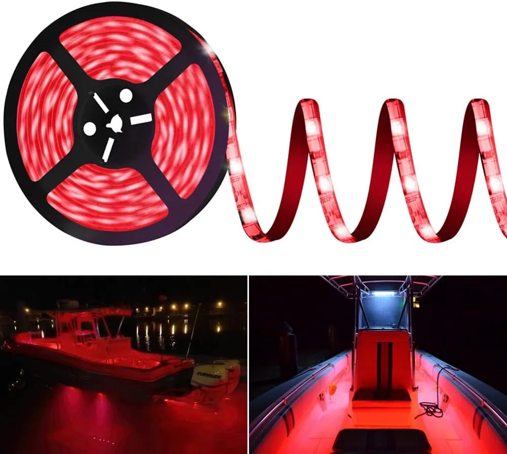 Pontoon Led Boat Lights, 20FT Marine Led Strip Lights, Waterproof Boats Interior Light, Under Gunnel Light, Boat Deck Lighting, Night Fishing Lighting with Extension Cable for Boats (Red)