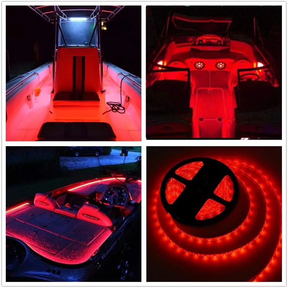 Pontoon Led Boat Lights, 20FT Marine Led Strip Lights, Waterproof Boats Interior Light, Under Gunnel Light, Boat Deck Lighting, Night Fishing Lighting with Extension Cable for Boats (Red)