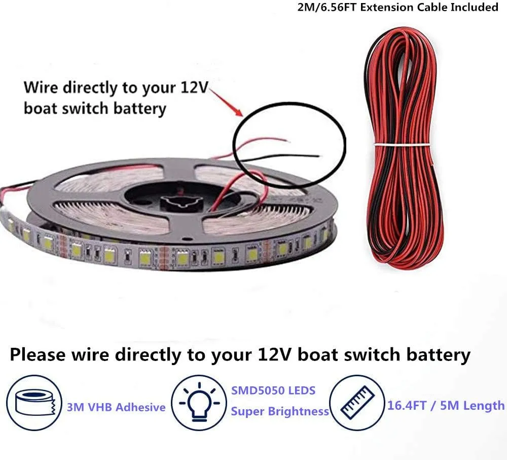 Pontoon LED Strip Lights, 12V 5M/16.4FT Waterproof Marine LED Lights Boat Interior Light, Boat Deck Light for Night Fishing, Ideal for Pontoon and Fishing Boat, Extension Cable Included (Green)