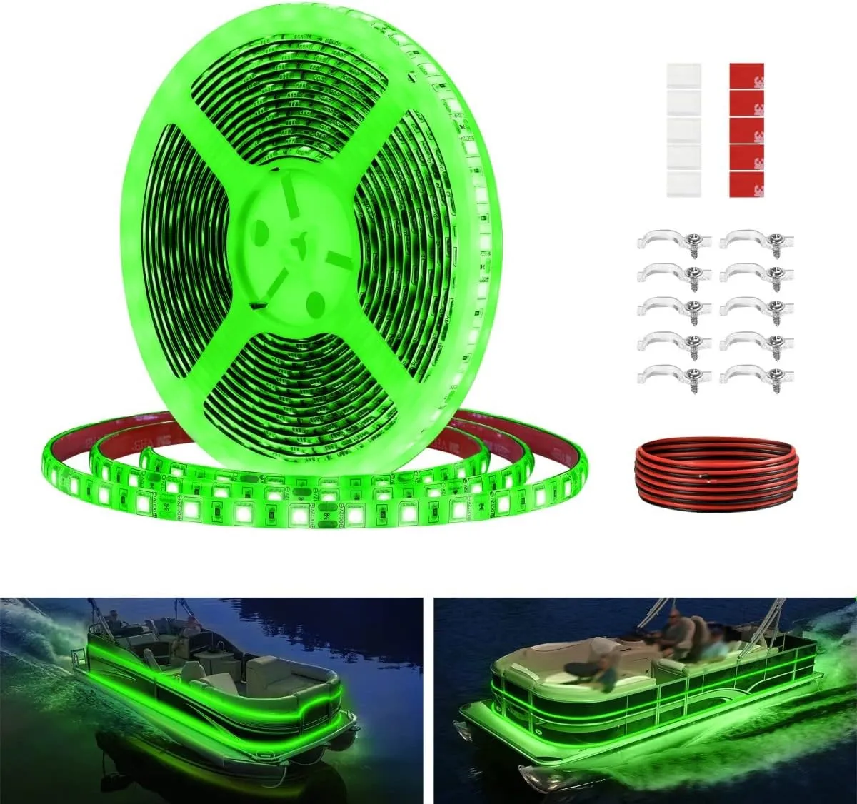 Pontoon LED Strip Lights, 12V 5M/16.4FT Waterproof Marine LED Lights Boat Interior Light, Boat Deck Light for Night Fishing, Ideal for Pontoon and Fishing Boat, Extension Cable Included (Green)