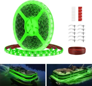 Pontoon LED Strip Lights, 12V 5M/16.4FT Waterproof Marine LED Lights Boat Interior Light, Boat Deck Light for Night Fishing, Ideal for Pontoon and Fishing Boat, Extension Cable Included (Green)