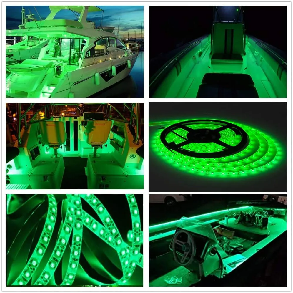 Pontoon LED Strip Lights, 12V 5M/16.4FT Waterproof Marine LED Lights Boat Interior Light, Boat Deck Light for Night Fishing, Ideal for Pontoon and Fishing Boat, Extension Cable Included (Green)