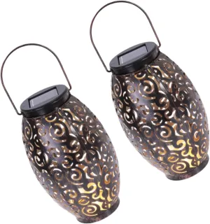 POPETPOP 2pcs Iron Art Solar Lanterns Portable Decorative Outdoor Lamps Hollow Design for Patio Garden and Backyard Elegant Solar Garden Lights for Cheerful Atmosphere