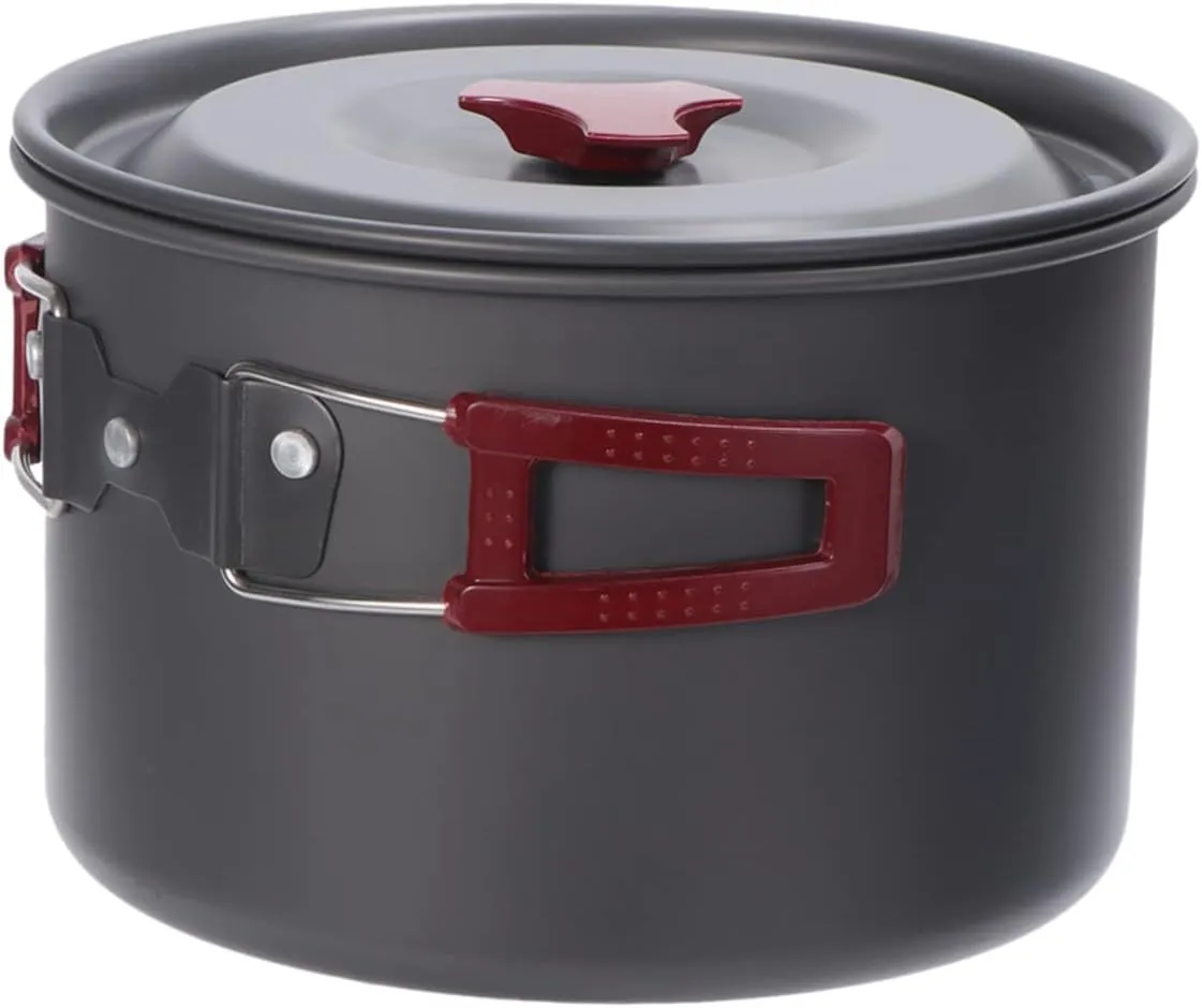 POPETPOP Aluminum Alloy Outdoor Cooking Pot Single Pot Set Hard High Temp Friction Resistance Portable for Camping Hiking Picnic (grey)