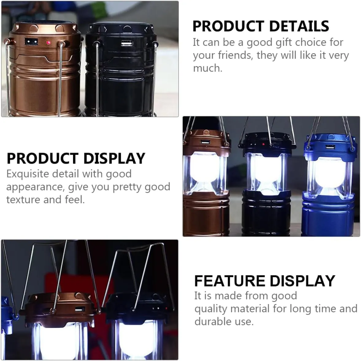 POPETPOP Compact Solar Light for Tent Camping Lantern Solar Panel Led Camping Tent Lantern Black No Batteries Needed