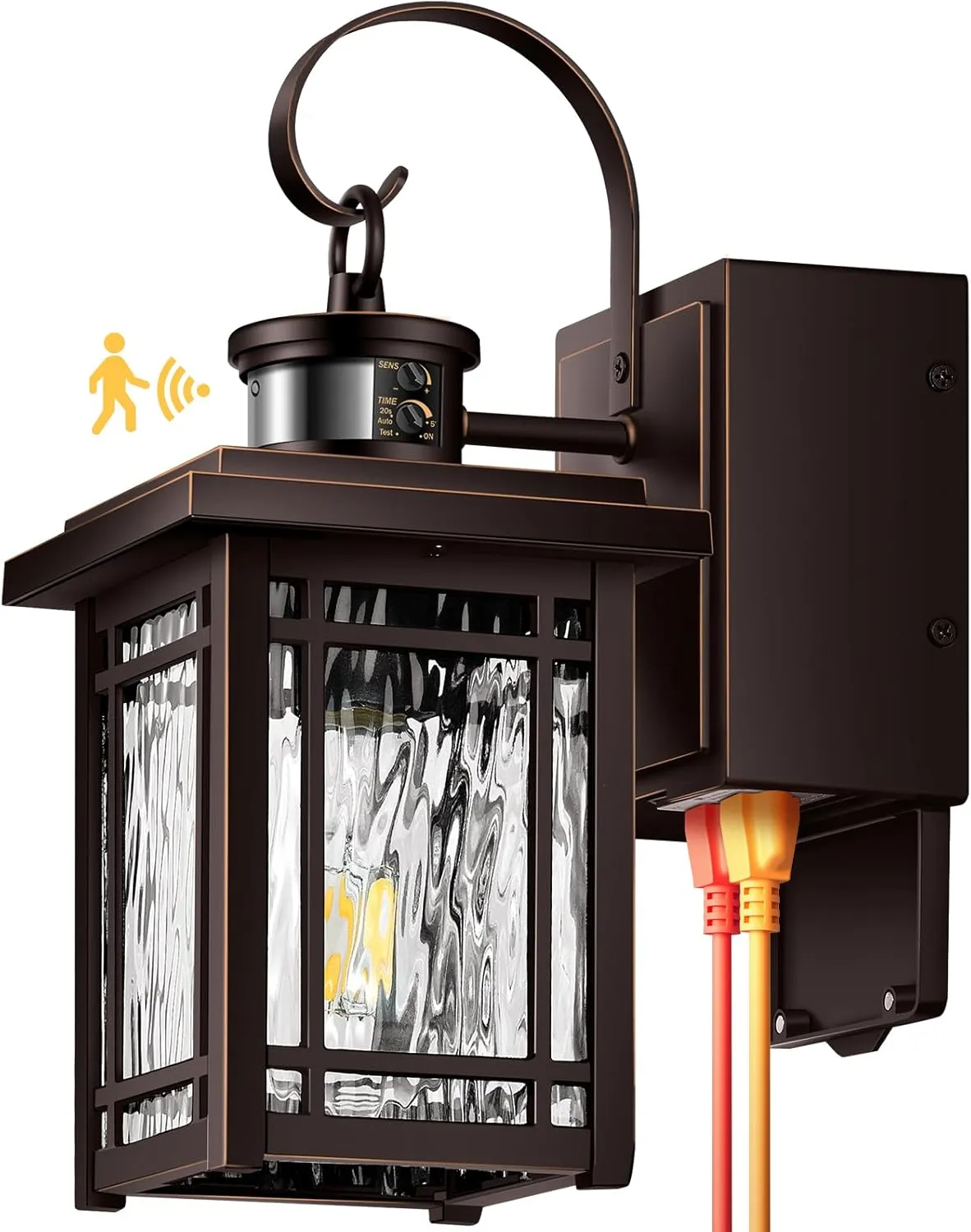 Porch Light with GFCI Outlet, Motion Sensor Outdoor Wall Light Wall Mount, Oil Rubbed Bronze Exterior Lighting Fixtures, Outdoor Sconce Light Wall Lantern, Exterior Garage Lights for Coach