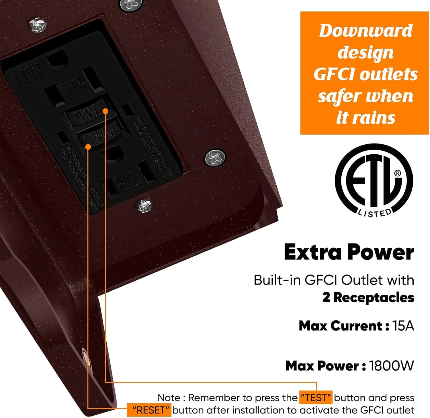 Porch Light with GFCI Outlets, Brown Motion Sensor Dusk to Dawn Outdoor Wall Light Fixture, Waterproof Outside Wall Lantern Sconce 3 Lighting Modes, Exterior Wall Light for Patio Garage Front Door