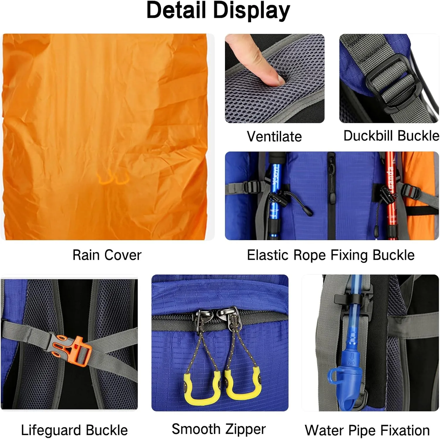 PORRASSO Hiking Backpack Waterproof Daypack 50L Rucksack with Rain Cover Backpack for Travel Trekking Camping Climbing Outdoor Sports Dark Blue