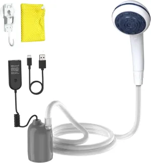 Portable 12V High Pressure Camp Shower Pump Compatible with Car Lighter Plug&PD fast charging portable power banks by USB-C,Outdoor Shower for Camping,RV (Grey-USB-C(Connect to your PD power bank))