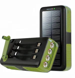 Portable Charger Power Bank 63200mAh Large Capacity, Solar Power Bank with Build in 3 Cables and Outputs, Hand Crank Charger and 4 Flashlight Battery Charger