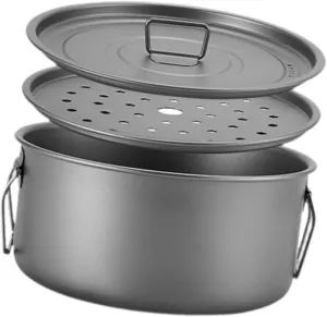Portable Cooking Equipment Camping Pot with Lid 2200ml Camping Cookware Bowl with Lid Titanium Camping Mug for Picnic Cooking