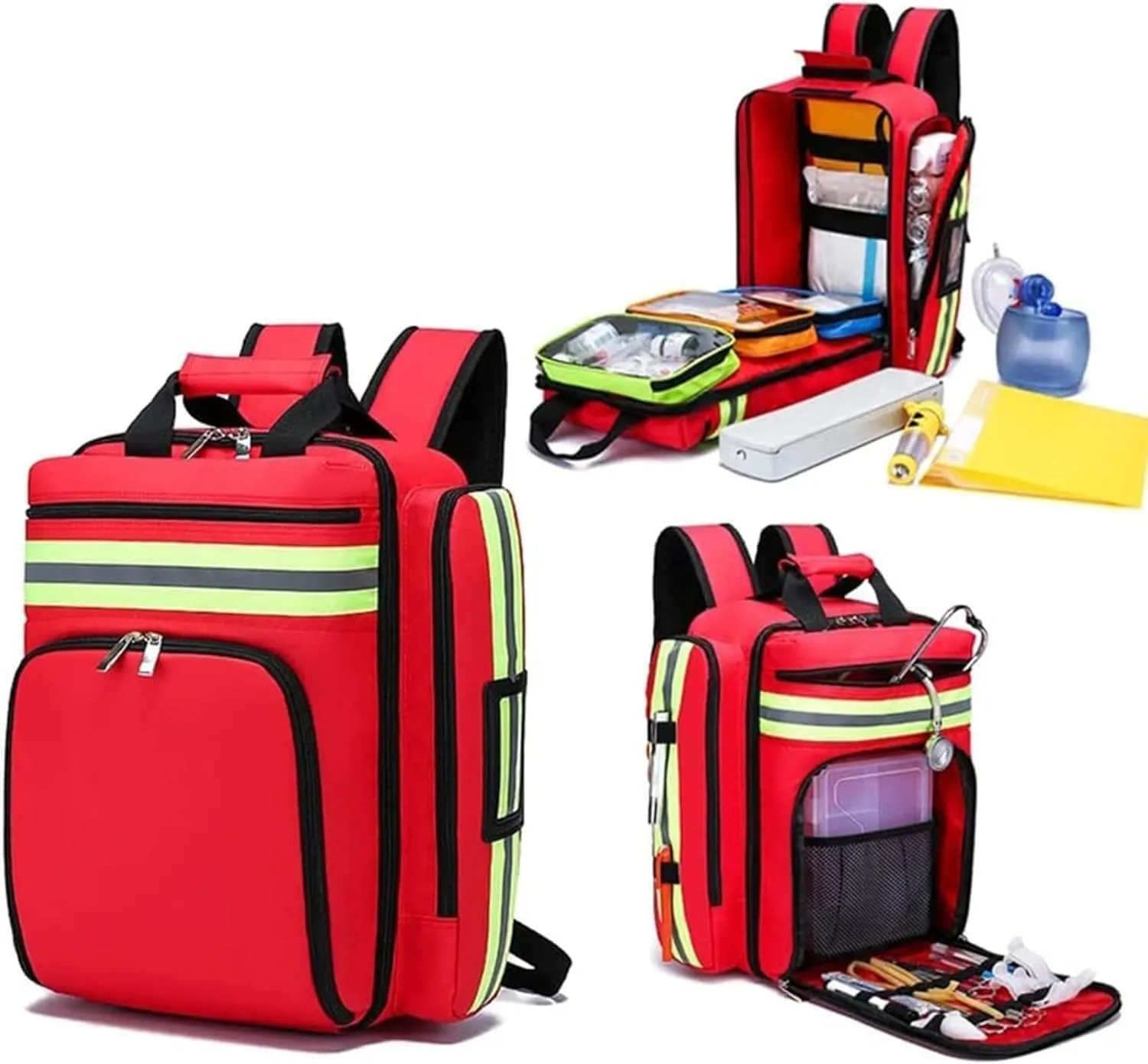 Portable First Aid Kit Bag, Emergency Trauma Backpack for Medical Supplies, Waterproof Oxford Cloth, Reflective Design for Flood Prevention, Hiking, Travel (Red)(Blue)