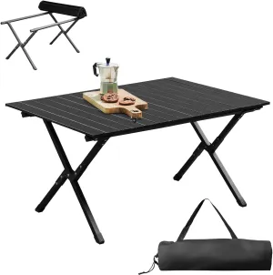 Portable Folding Camping Table - Lightweight Roll Up Picnic Side Table for Outdoor Travel, Hiking, Backyard, BBQ | 34x24x16 Inches, Black