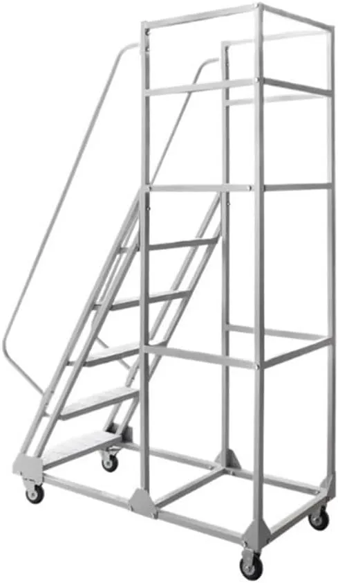 Portable Folding Ladder Mobile Climbing Ladder1.5 M, Warehouse Supermarket Platform Ladder, with Wheels, High Altitude Climbing Vehicle Step Ladder(Gris)