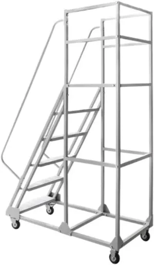 Portable Folding Ladder Mobile Climbing Ladder1.5 M, Warehouse Supermarket Platform Ladder, with Wheels, High Altitude Climbing Vehicle Step Ladder(Gris)