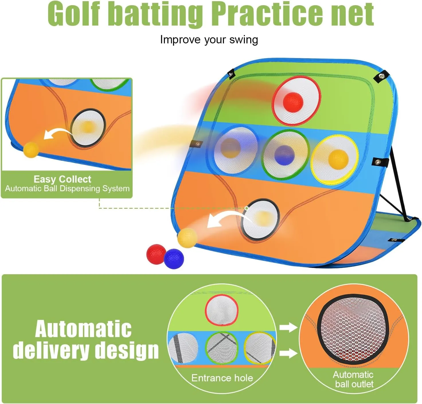Portable Golf Chipping Net for Beginners & Home Practice - Pop Up Training Target with Hitting Mat & 6 Foam Balls - Backyard/Indoor Golf Gift Set for Dad, Men, Women, New Golfers