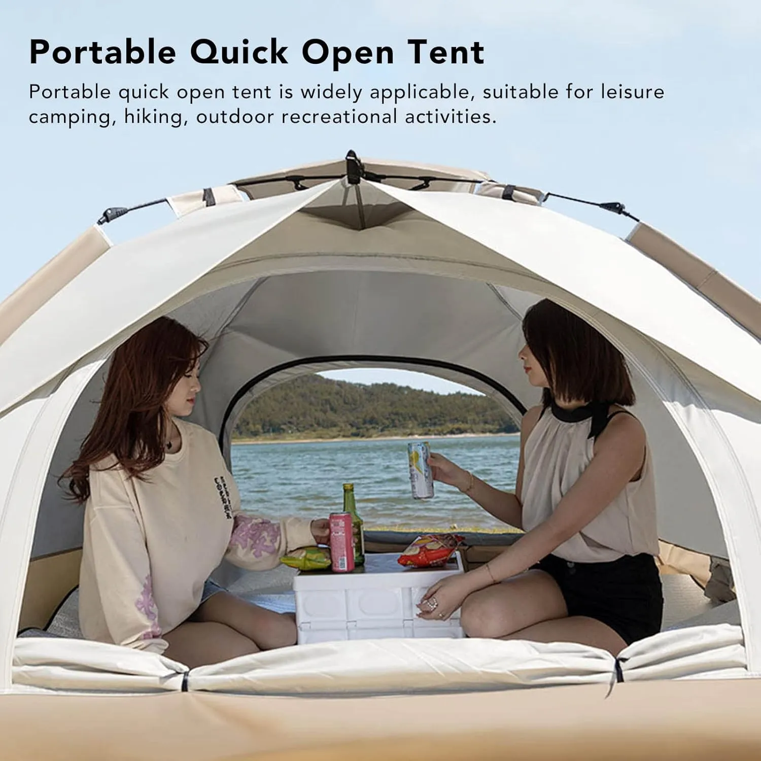 Portable Quick Open Tent Strong Stability Sunproof Rainproof, Easy Pop Up Tent for Beach Camping, Suitable for Leisure Camping, Hiking, Fiberglass Rod, Silver Tape, Oxford Cloth