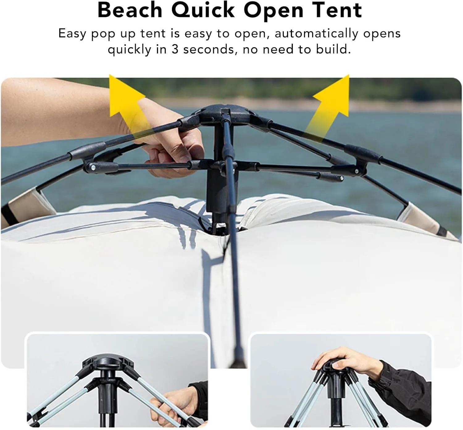 Portable Quick Open Tent Strong Stability Sunproof Rainproof, Easy Pop Up Tent for Beach Camping, Suitable for Leisure Camping, Hiking, Fiberglass Rod, Silver Tape, Oxford Cloth
