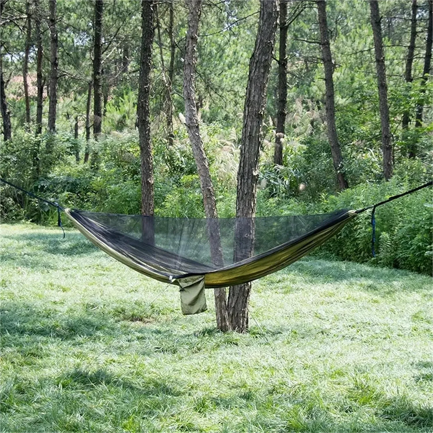Portable Quick Set Up Mosquito Net Camping Hammock Outdoor Hanging Bed Sleeping Swing(Blue)