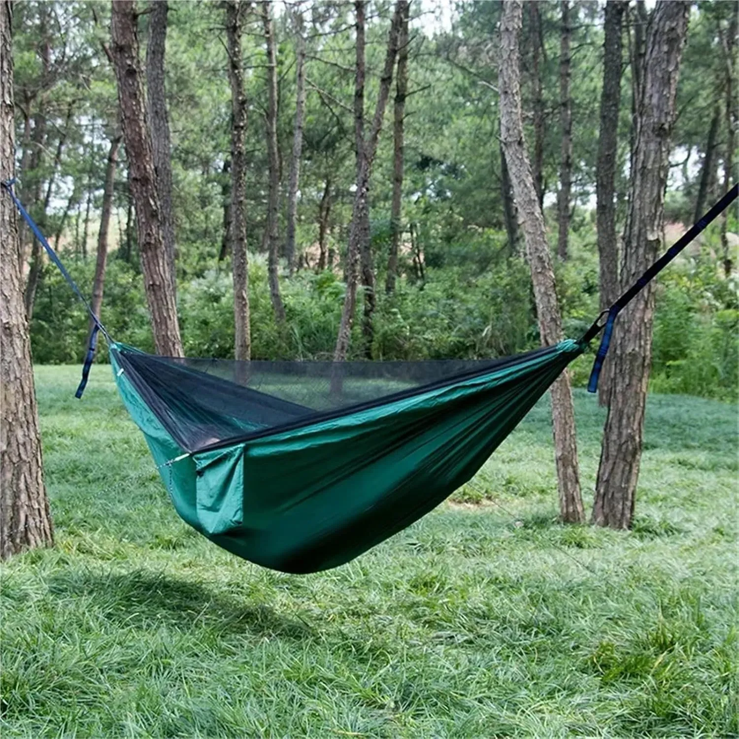 Portable Quick Set Up Mosquito Net Camping Hammock Outdoor Hanging Bed Sleeping Swing(Blue)