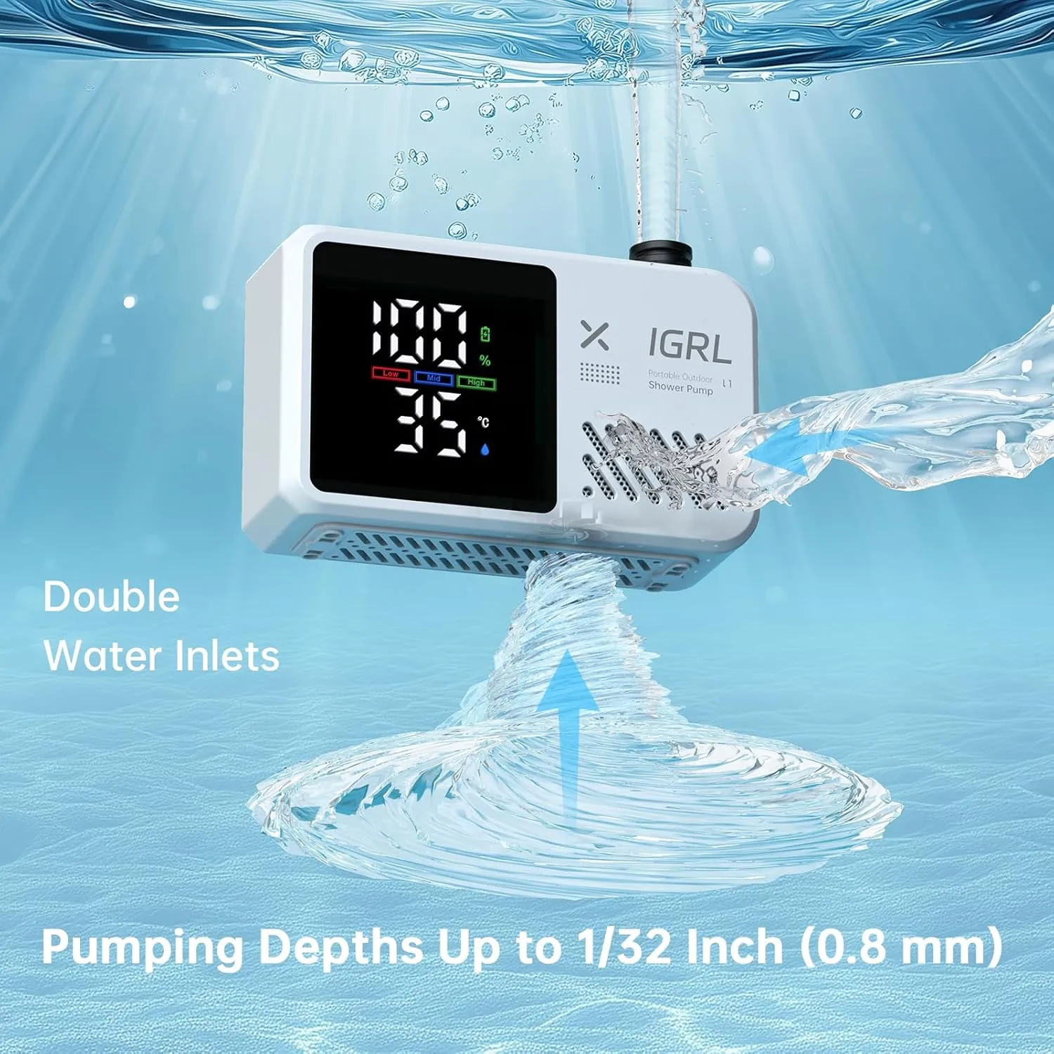 Portable Shower for Camping- Powerful 10L/Min Water Flow, Rechargeable Shower Pump with Bath Sponge, 4 Spray Modes, IPX8 Waterproof, 7800mAh Battery, Ideal for Hiking, Travel, Pet, Car Wash