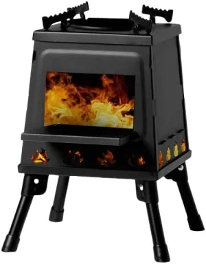 Portable Wood Burning Camp Stove, Black, Folding Design with Carrying Case, 16 Ventilation Holes for Outdoor Cooking and Backpacking (1, 10.63"D x 10.63"W x 13.39"H)
