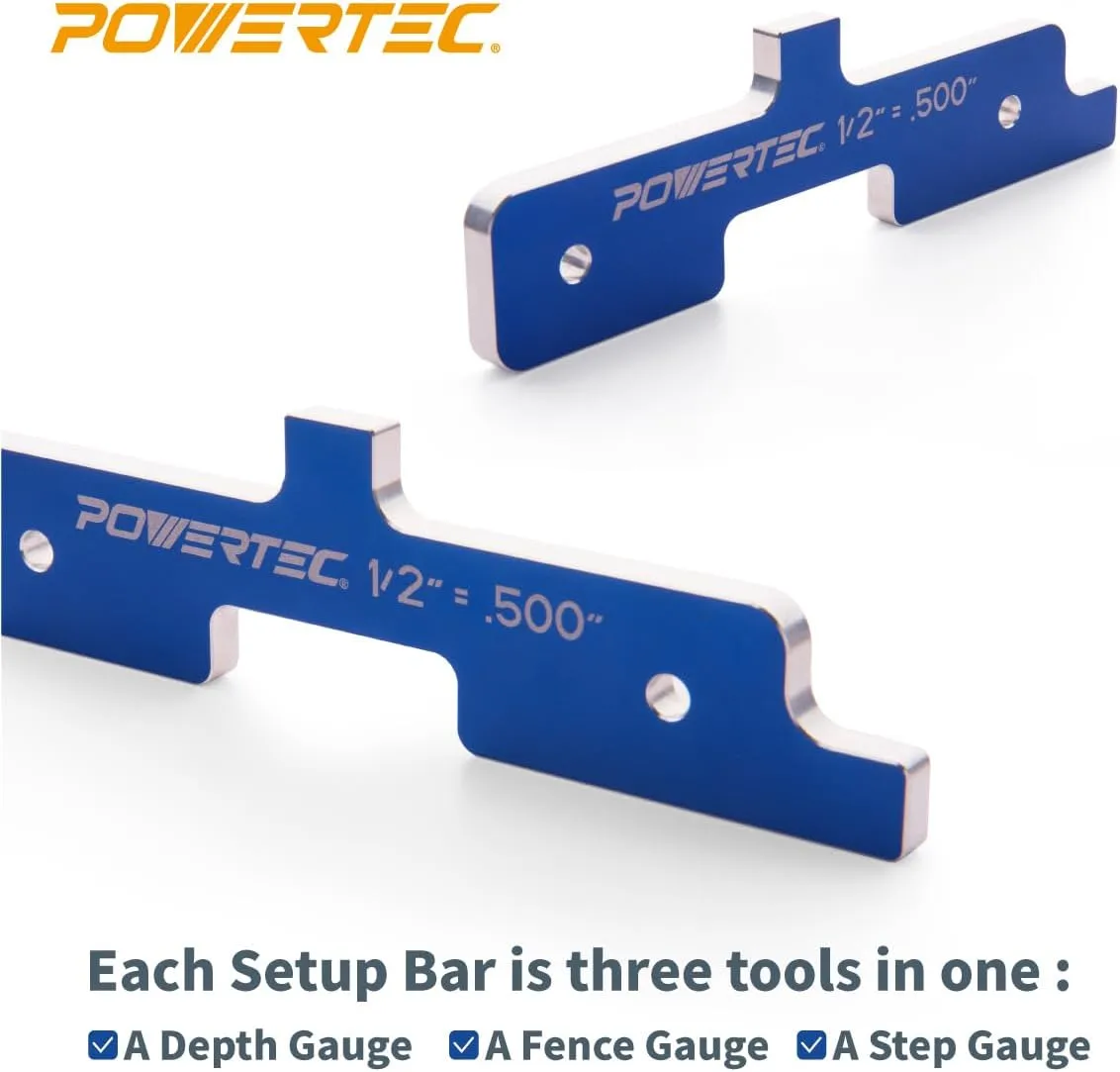 POWERTEC Router Setup Blocks Woodworking 7PC Set, Router Depth Gauge, Aluminum Routers Setup Bars, Spacer Blocks, Height Gauge Set for Table Saw, Band Saw, Measuring Bars, 3-Gauges-in-One - 71579