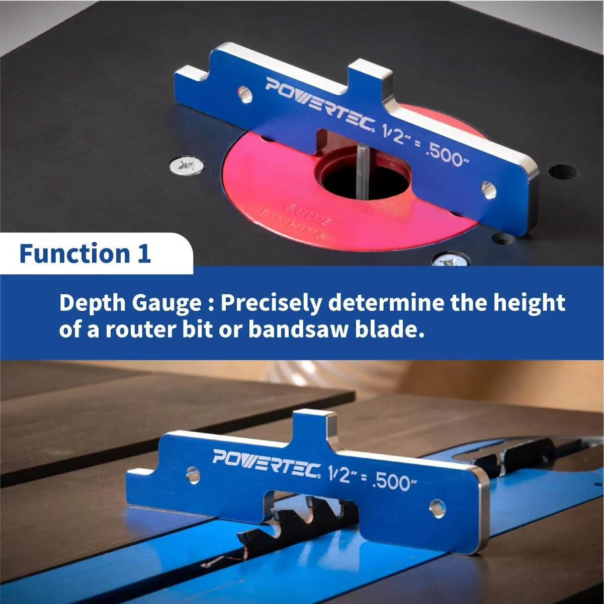 POWERTEC Router Setup Blocks Woodworking 7PC Set, Router Depth Gauge, Aluminum Routers Setup Bars, Spacer Blocks, Height Gauge Set for Table Saw, Band Saw, Measuring Bars, 3-Gauges-in-One - 71579
