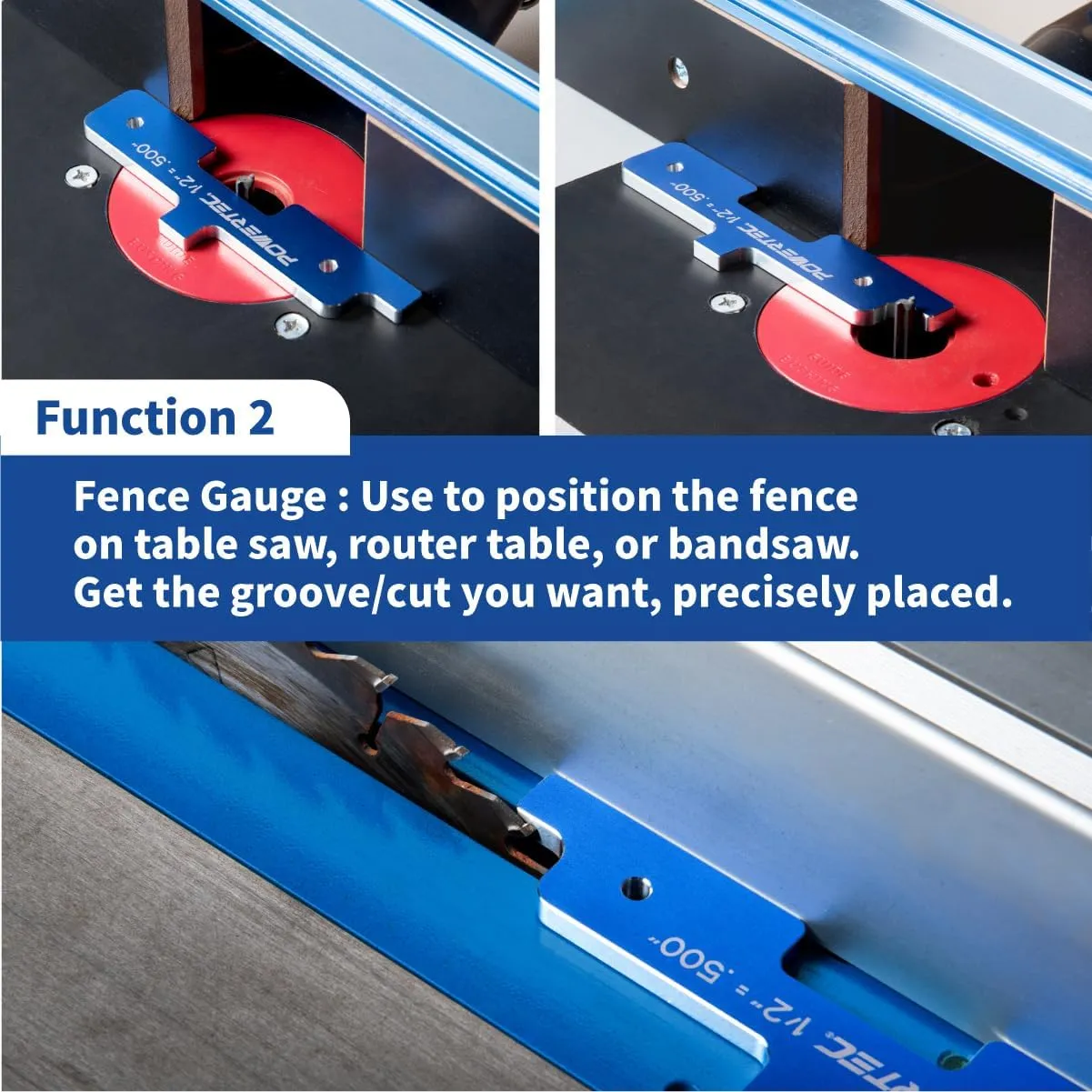 POWERTEC Router Setup Blocks Woodworking 7PC Set, Router Depth Gauge, Aluminum Routers Setup Bars, Spacer Blocks, Height Gauge Set for Table Saw, Band Saw, Measuring Bars, 3-Gauges-in-One - 71579