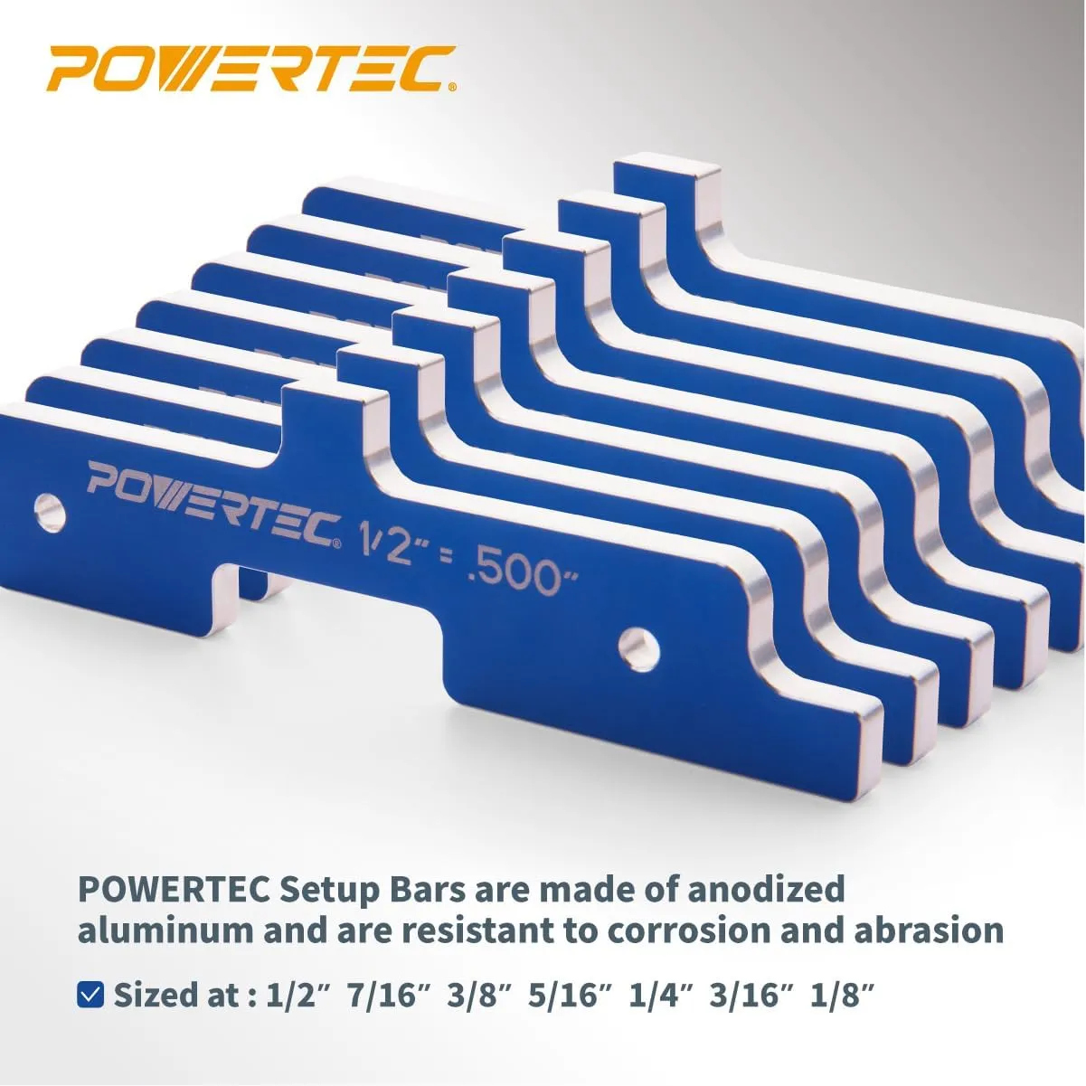 POWERTEC Router Setup Blocks Woodworking 7PC Set, Router Depth Gauge, Aluminum Routers Setup Bars, Spacer Blocks, Height Gauge Set for Table Saw, Band Saw, Measuring Bars, 3-Gauges-in-One - 71579