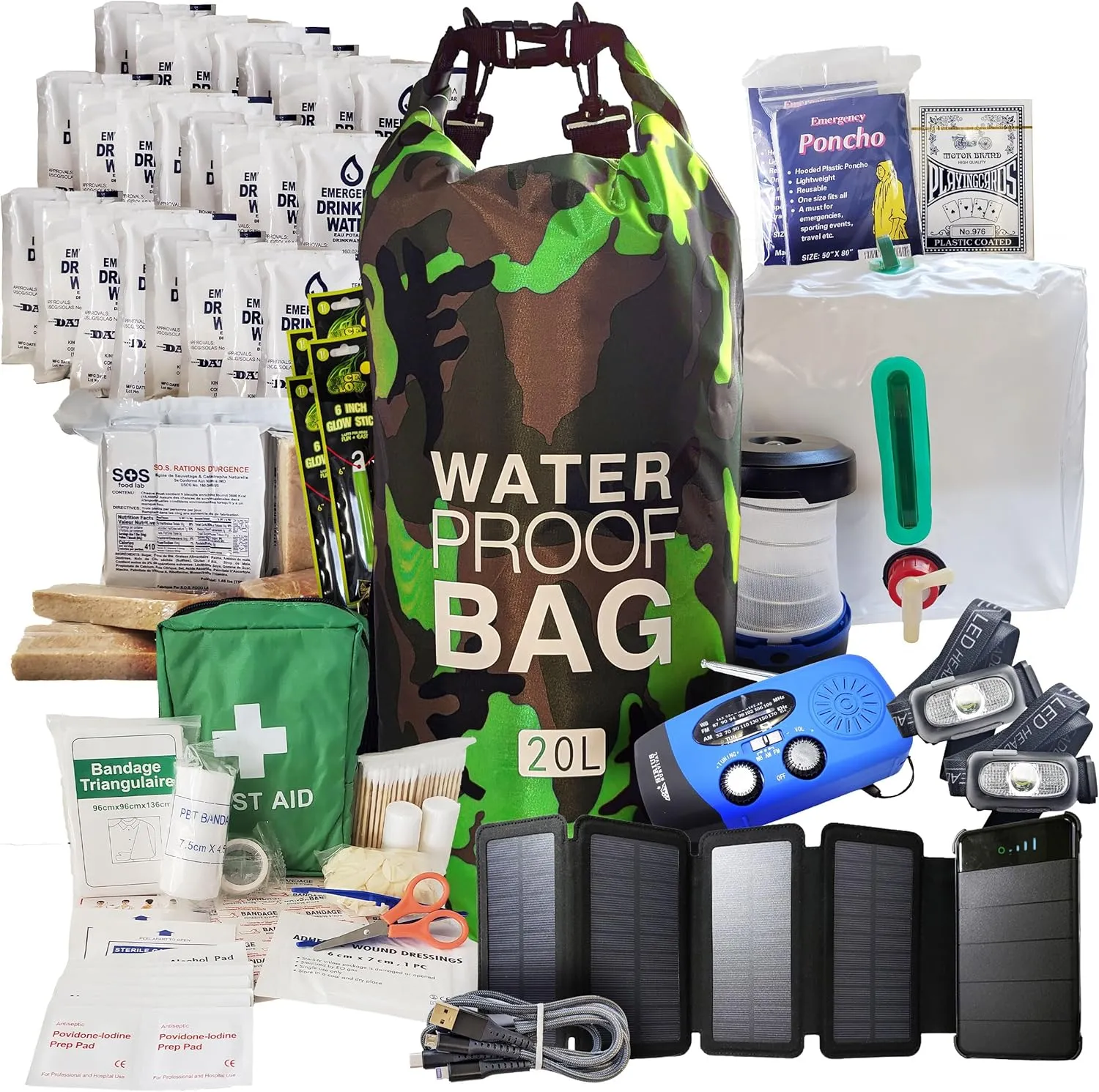Pre-Packed Hurricane Kit - Comprehensive Hurricane Preparedness Items - Essential Hurricane Supplies - Complete Hurricane Supply List in a Waterproof Bag for 2 People