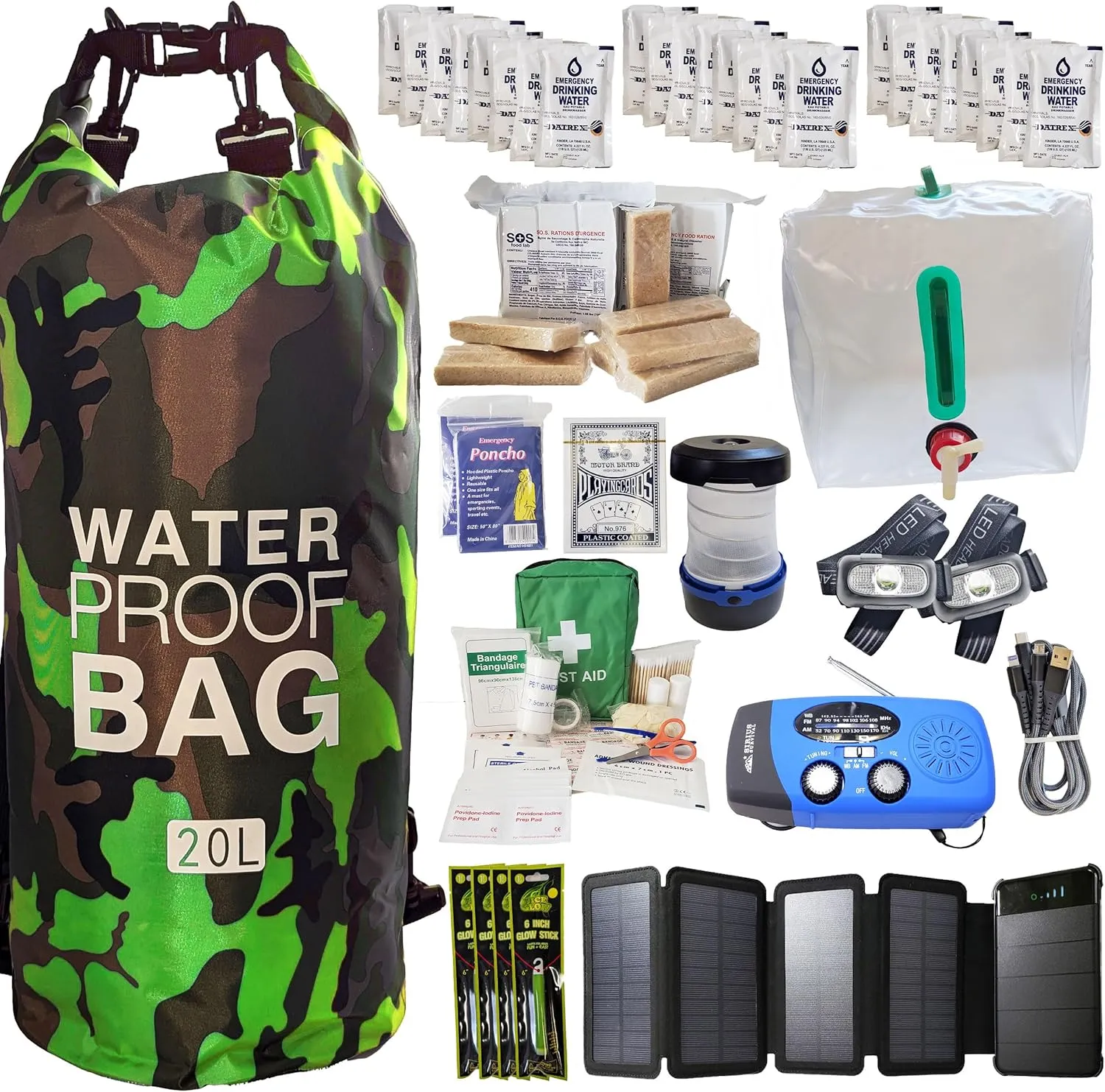 Pre-Packed Hurricane Kit - Comprehensive Hurricane Preparedness Items - Essential Hurricane Supplies - Complete Hurricane Supply List in a Waterproof Bag for 2 People