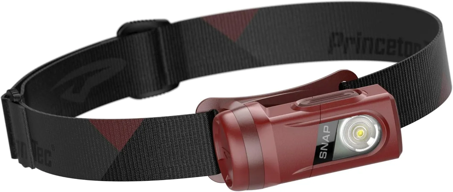 Princeton Tec Snap Headlamp with Dimmable 300 Lumens Maxbright White LEDs, IPX4 Water Resistance and 155 Hour Burn Time, Essential for Hiking, Camping, Hunting, and Safety Preparedness, Red