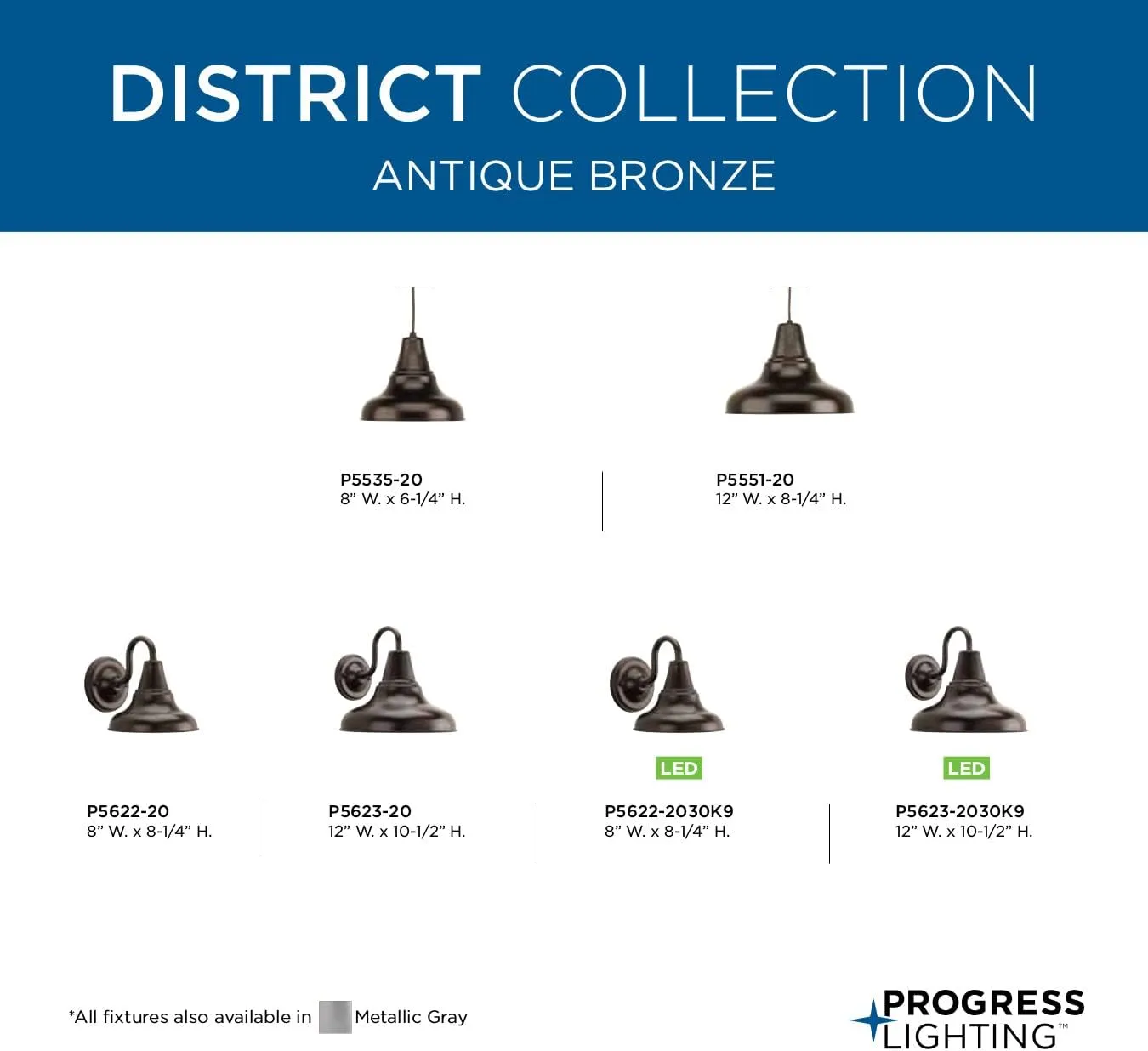 Progress Lighting P5623-20 District Outdoor, 12" W x 10-1/2" H, Antique Bronze