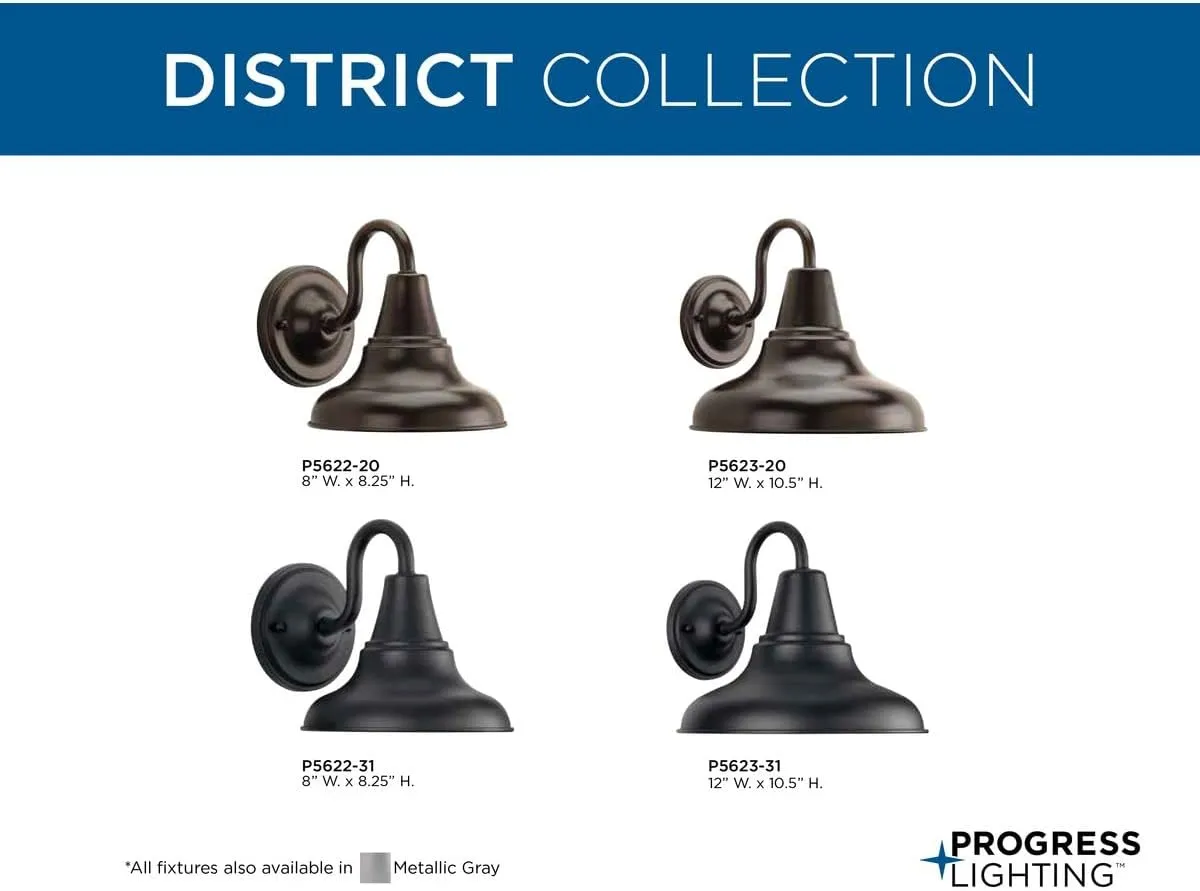 Progress Lighting P5623-20 District Outdoor, 12" W x 10-1/2" H, Antique Bronze