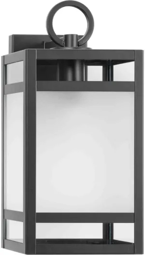 Progress Lighting Parrish Collection One-Light Matte Black Clear and Etched Glass Modern Craftsman Outdoor Medium Wall Lantern (P560342-31M)