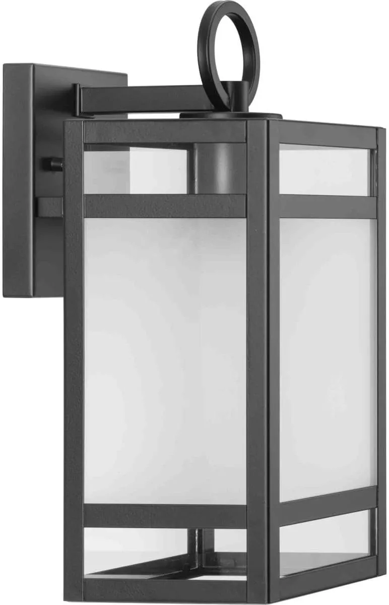 Progress Lighting Parrish Collection One-Light Matte Black Clear and Etched Glass Modern Craftsman Outdoor Medium Wall Lantern (P560342-31M)