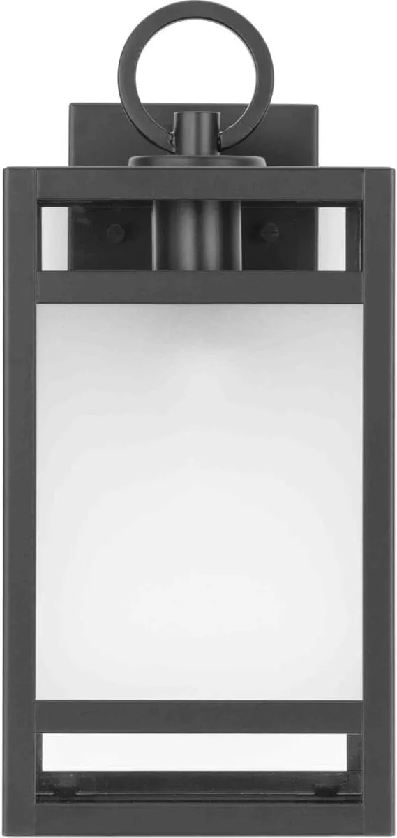 Progress Lighting Parrish Collection One-Light Matte Black Clear and Etched Glass Modern Craftsman Outdoor Medium Wall Lantern (P560342-31M)