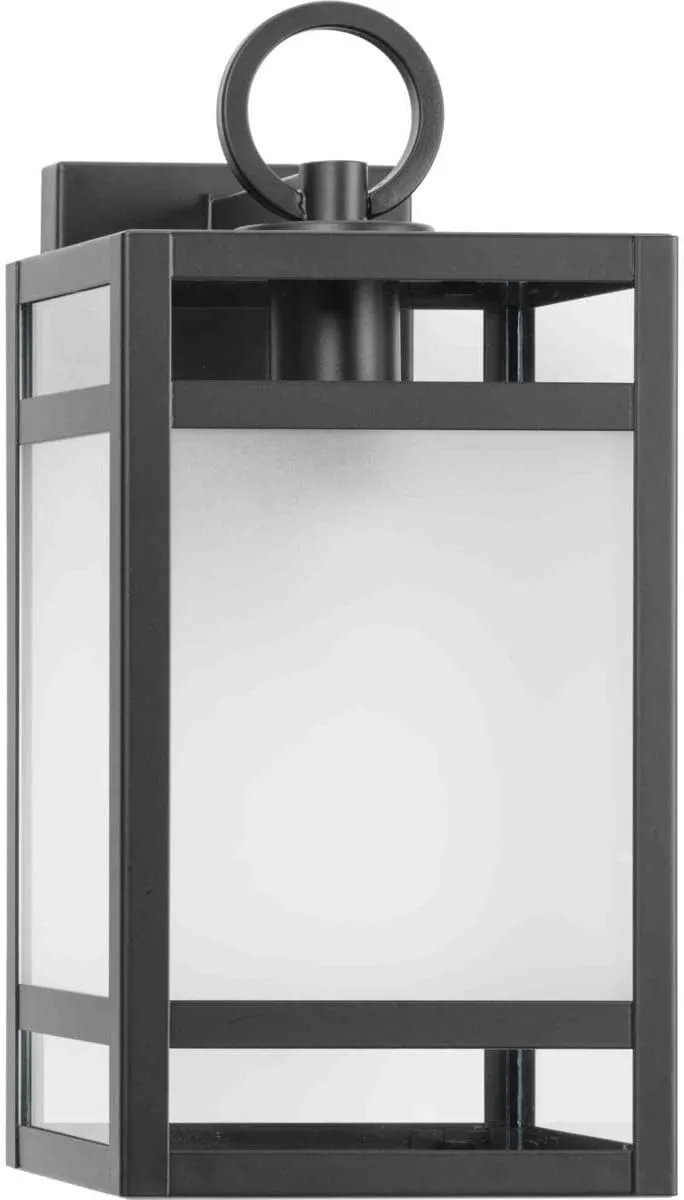 Progress Lighting Parrish Collection One-Light Matte Black Clear and Etched Glass Modern Craftsman Outdoor Medium Wall Lantern (P560342-31M)