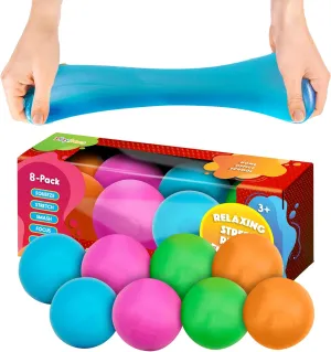 Pull, Stretch and Squeeze Stress Balls 8PK Assorted Colors 2" Soft Bounce Stress Ball - Elastic Sensory Balls, Pull Squeeze Toys ADHD Autism & Special Needs Toys, Anxiety Calming Fidgets