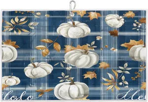 Pumpkin Leaf Grid Golf Towel with Heavy Duty Carabiner Clip Quick Dry Ultra Absorbent Club Ball Cleaning Towel Golf Accessories for Men Women