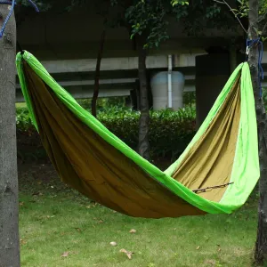 Qtqgoitem Hiking Camping Nylon, Double Nest Swing Easy Hanging, Parachute, Sleeping Bed Portable, Hanging Hammock with, Tree Straps Carabiners Olive Green (Model: b07 EFA b1d 4d0 1d0)