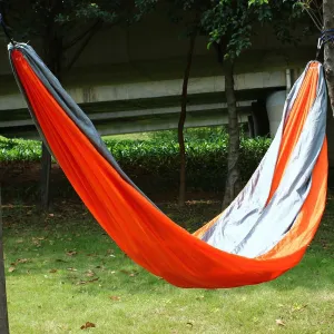 Qtqgoitem Hiking Camping Nylon, Double Nest Swing Easy Hanging, Parachute, Sleeping Bed Portable, Hanging Hammock with, Tree Straps Carabiners Orange Gray (Model: 823 c07 284 334 857)