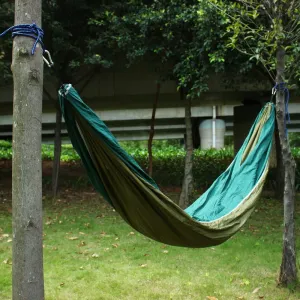 Qtqgoitem Home Outdoors Travel, Beach, Yard Backpacking, Lightweight Nylon, Swing Lightweight, Parachute, Sleeping Bed Portable Hanging, Double, Hammock with, Carabiners Army Green (model: 285 2f9 016