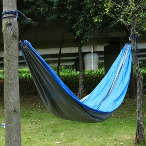 Qtqgoitem Home Outdoors Travel, Beach, Yard Backpacking, Lightweight Nylon, Swing Lightweight, Parachute, Sleeping Bed Portable Hanging, Double, Hammock with, Carabiners Blue (model: 20a 013 7d6 138 5
