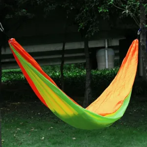 Qtqgoitem Home Outdoors Travel, Beach, Yard Backpacking, Lightweight Nylon, Swing Lightweight, Parachute, Sleeping Bed Portable Hanging, Double, Hammock with, Carabiners Fluorescent Green (Model: 060