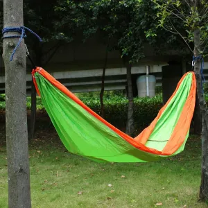 Qtqgoitem Outdoors Travel, Beach, Yard Backpacking, Lightweight Nylon, Swing Lightweight, Parachute, Sleeping Bed Portable Hanging, Double, Hammock with, Carabiners, Fluorescent Green (Model: 220 39a