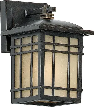 Quoizel Hillcrest Outdoor Wall Lantern, 9.25 Inch 1-Light Imperial Bronze Wall Sconce, Vintage White Linen-Textured Glass Wall Light, 100W A19 Bulb, Outside Lights for Patio, Porch, Garage or Yard
